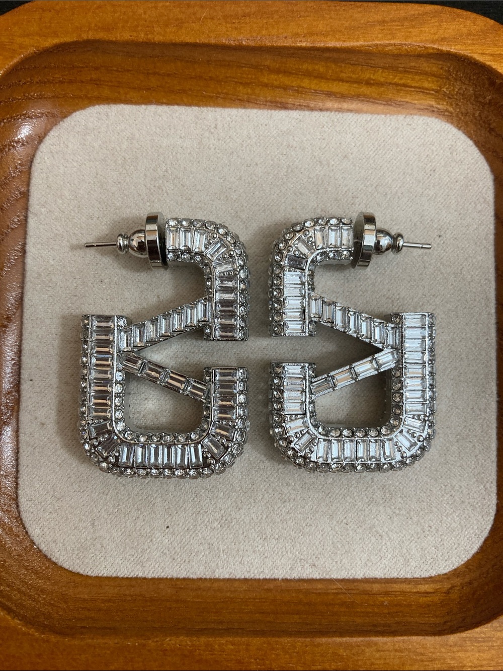 Valentino Silver-Tone Crystal GG Logo Drop Earrings